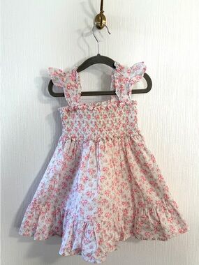 Janie and Jack Girls Pink Floral Smocked Sundress - Cute Ruffle Straps